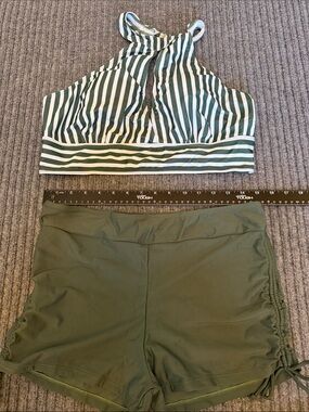 Women's High Waisted Striped Bikini Sets Two Piece Tank Top  Large green stripes